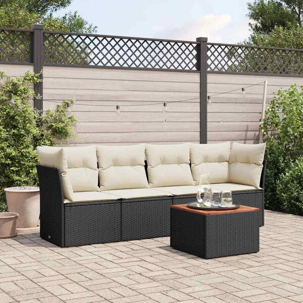 vidaXL 5 Piece Garden Sofa Set with Cushions Black Poly Rattan