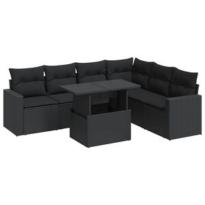 vidaXL 7 Piece Garden Sofa Set with Cushions Black Poly Rattan