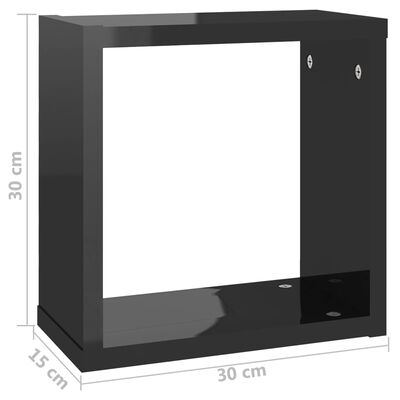 vidaXL Wall Cube Shelves 2 pcs High Gloss Black 30x15x30 cm