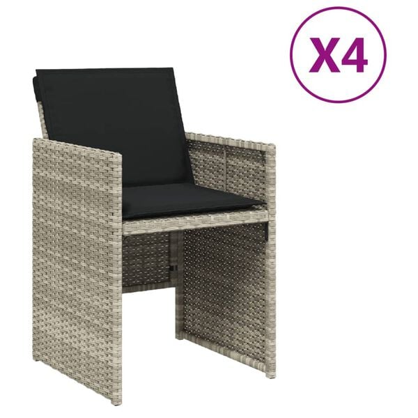 vidaXL Garden Chairs with Cushions 4 pcs Light Grey Poly Rattan