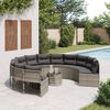 vidaXL Garden Sofa with Table and Cushions Round Grey Poly Rattan