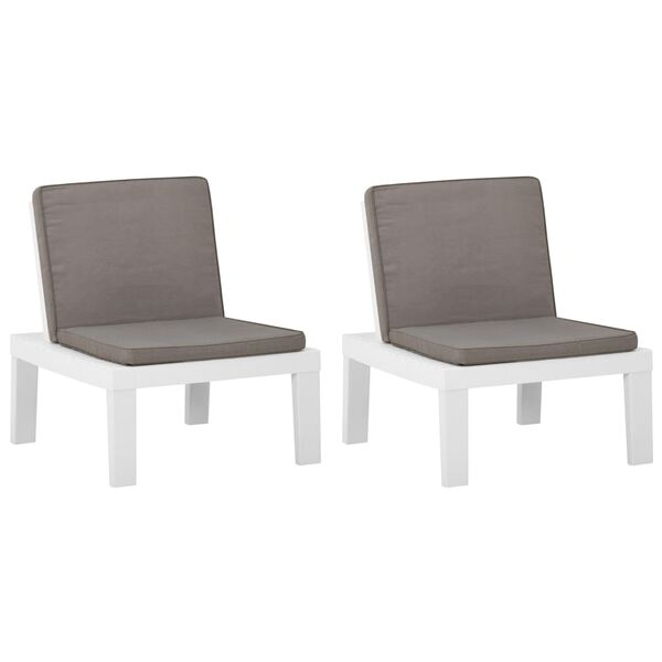 vidaXL Garden Lounge Chairs with Cushions 2 pcs Plastic White