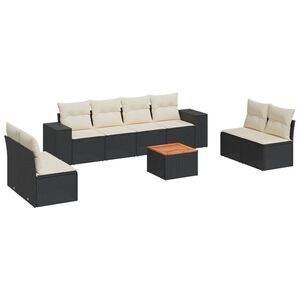 vidaXL 9 Piece Garden Sofa Set with Cushions Black Poly Rattan