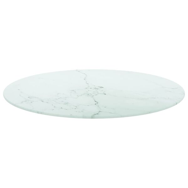 vidaXL Table Top White ?70x0.8 cm Tempered Glass with Marble Design