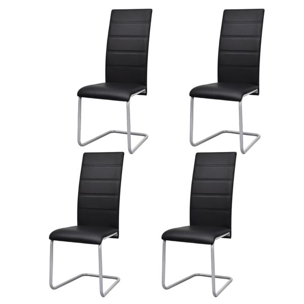 vidaXL Cantilever Dining Chairs 4 pcs Black Faux Leather
