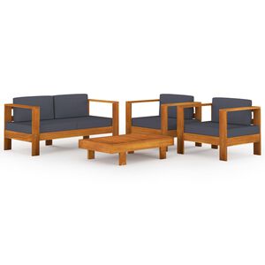 vidaXL 4 Piece Garden Lounge Set with Dark Grey Cushions Acacia Wood