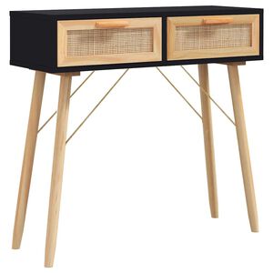 vidaXL Console Table | Black | Engineered wood, Solid Pine wood, Natural Rattan