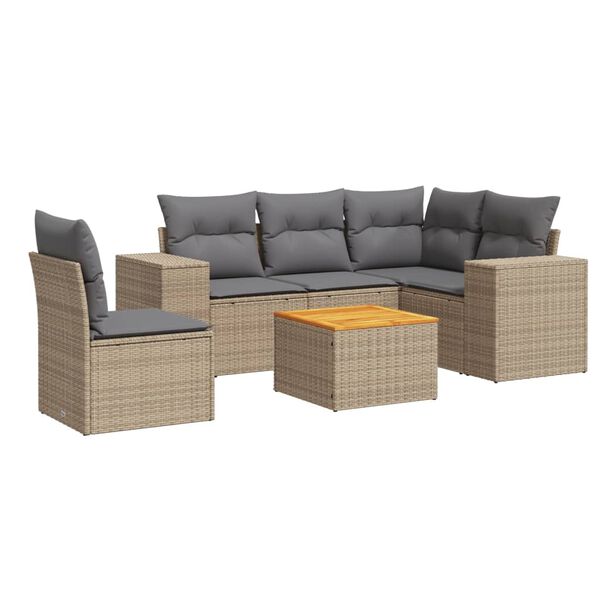 vidaXL 6 Piece Garden Sofa Set with Cushions Beige Poly Rattan