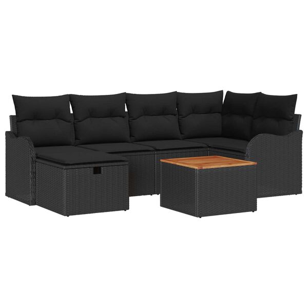 vidaXL Garden Sofa Set with Cushion 7 pcs Black Poly rattan