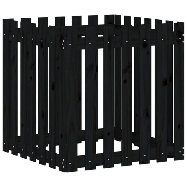 vidaXL Garden Planter with Fence Design Black 70x70x70 cm Solid Wood Pine