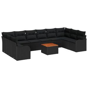 vidaXL Garden Sofa Set with Cushion 11 pcs Black Poly Rattan