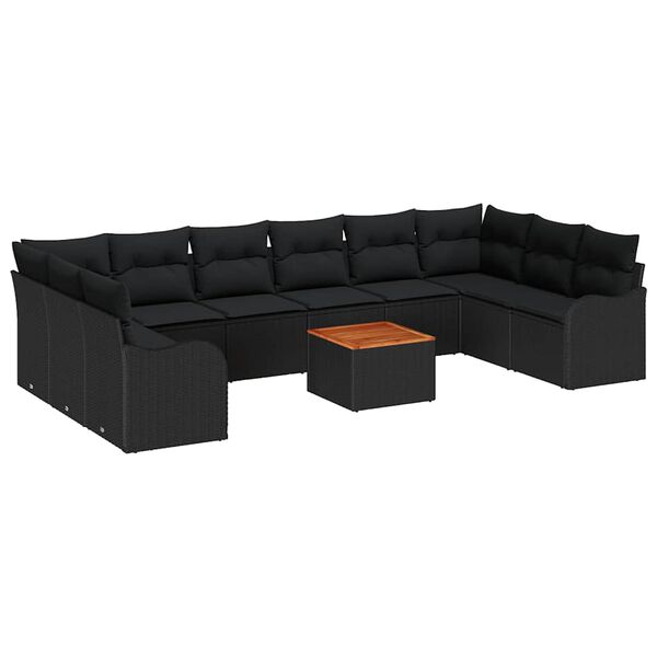 vidaXL Garden Sofa Set with Cushion 11 pcs Black Poly Rattan