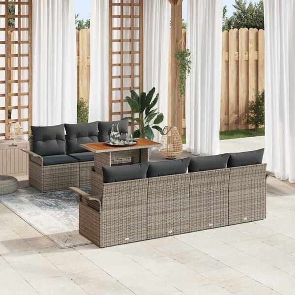 vidaXL Garden Sofa Set with Storage 8 pcs Grey Poly rattan
