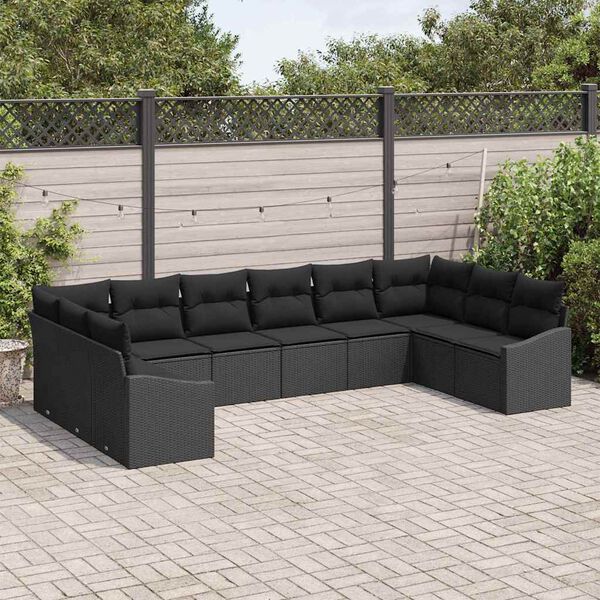 vidaXL Garden Sofa Set with Storage 10 pcs Black Poly Rattan