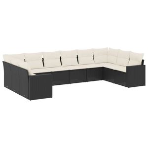 vidaXL 10 Piece Garden Sofa Set with Cushions Black Poly Rattan