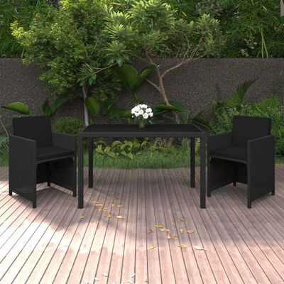 vidaXL 3 Piece Garden Dining Set with Cushions Poly Rattan Black