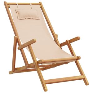 vidaXL Folding Chair Beige Solid Wood Eucalyptus and Fabric