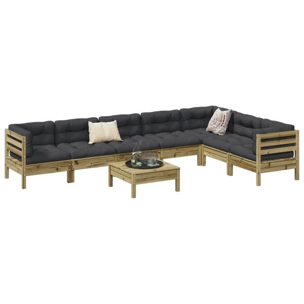 vidaXL 8 Piece Garden Sofa Set with Cushions Impregnated Wood Pine