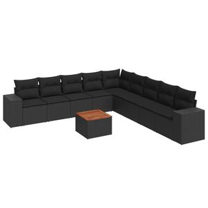 vidaXL 10 Piece Garden Sofa Set with Cushions Black Poly Rattan