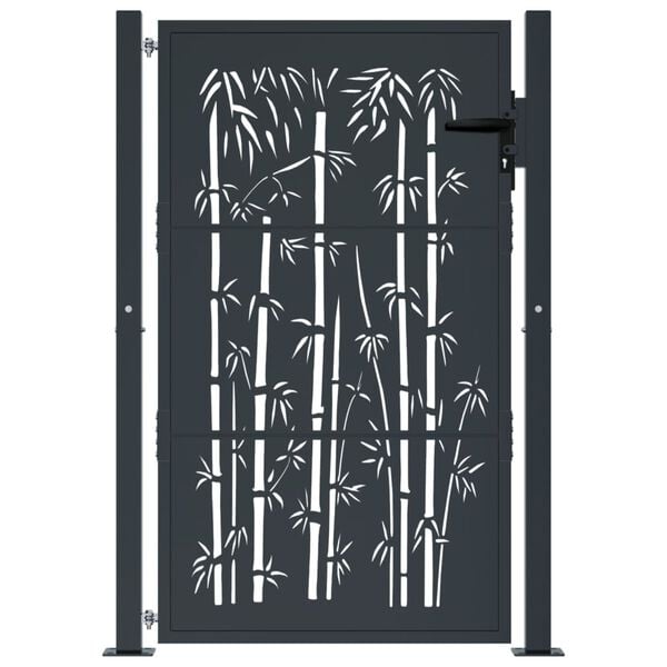 vidaXL Garden Gate Anthracite 100x125 cm Steel Bamboo Design