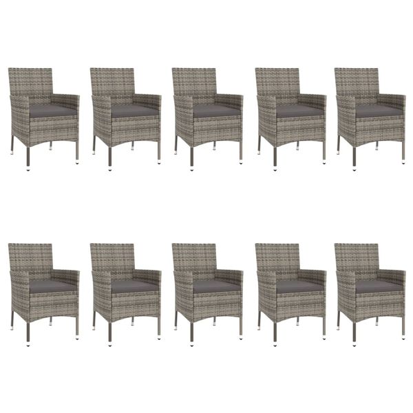 vidaXL 11 Piece Garden Dining Set with Cushions Grey Poly Rattan