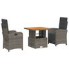 vidaXL 3 Piece Garden Dining Set with Cushions Grey Poly Rattan