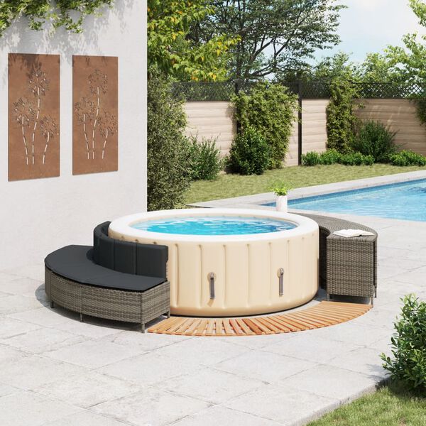 vidaXL Hot Tub Surround Grey Poly Rattan and Solid Wood Acacia