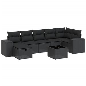 vidaXL 7 Piece Garden Sofa Set with Cushions Black Poly Rattan