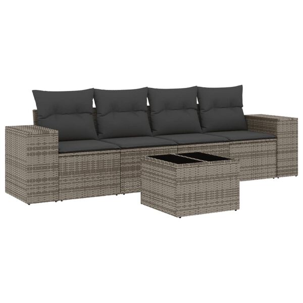 vidaXL 5 Piece Garden Sofa Set with Cushions Grey Poly Rattan