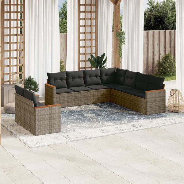 vidaXL 9 Piece Garden Sofa Set with Cushions Grey Poly Rattan
