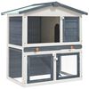 vidaXL Rabbit Hutch | Grey and white | Solid pine wood, powder-coated iron mesh