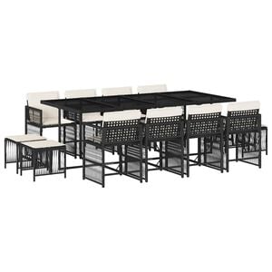 vidaXL 13 Piece Garden Dining Set with Cushions Black Poly Rattan