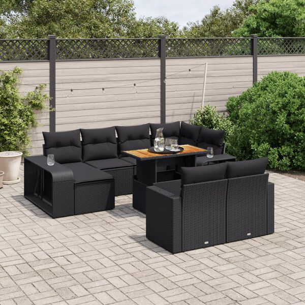 vidaXL 11 Piece Garden Sofa Set with Cushions Black Poly Rattan