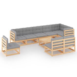 vidaXL 10 Piece Garden Lounge Set with Cushions Solid Pinewood
