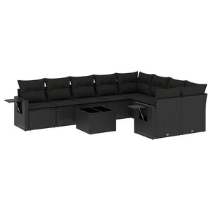 vidaXL 10 Piece Garden Sofa Set with Cushions Black Poly Rattan