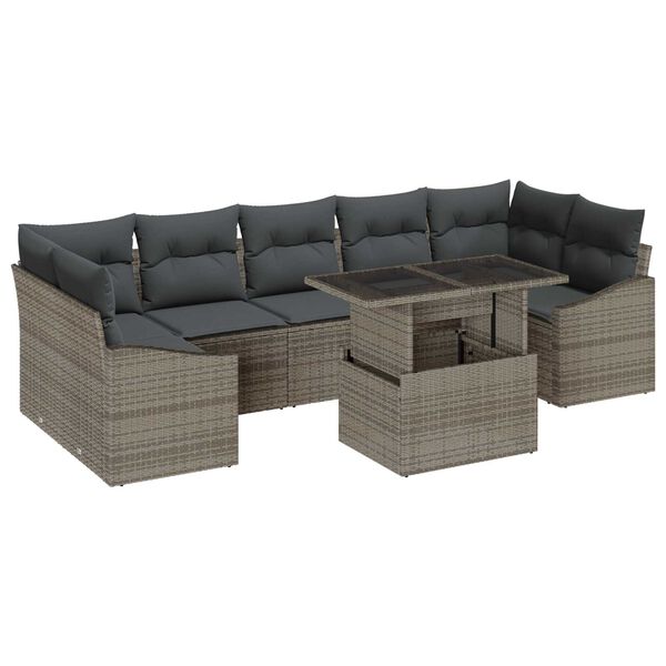 vidaXL Garden Sofa Set with Cushion 8 pcs Grey Poly Rattan