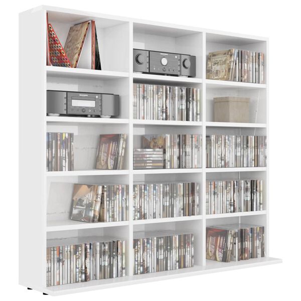 vidaXL CD Cabinet High Gloss White 100x23x89.5 cm Engineered Wood