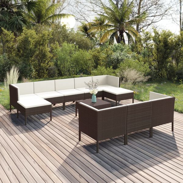 vidaXL 11 Piece Garden Lounge Set with Cushions Poly Rattan Brown
