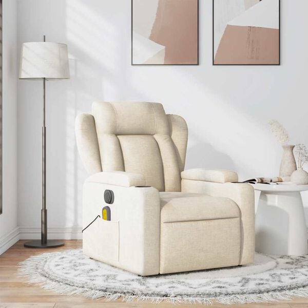 vidaXL Massage Recliner Chair Cream Fabric