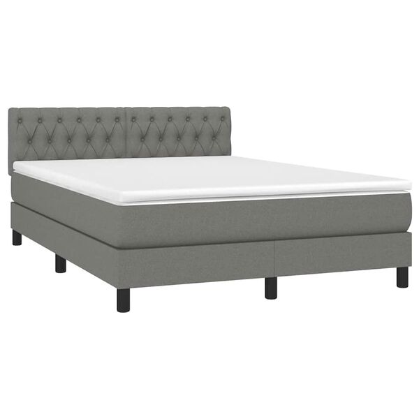 vidaXL Box Spring Bed with Mattress&LED Dark Grey 153x203 cm Queen Size Fabric