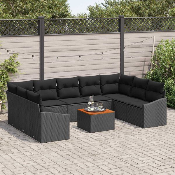 vidaXL Garden Sofa Set with Storage 10 pcs Black Poly Rattan