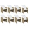vidaXL 9 Piece Garden Dining Set with Cushions Poly Rattan Beige