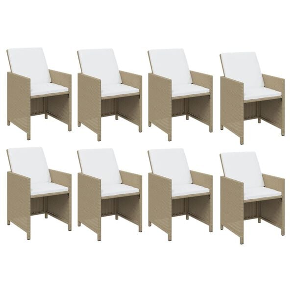 vidaXL 9 Piece Garden Dining Set with Cushions Poly Rattan Beige