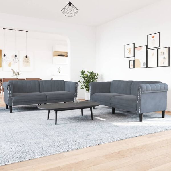 vidaXL 2 Piece Sofa Set Dark Grey Velvet