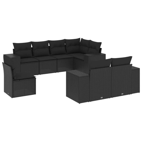 vidaXL 8 Piece Garden Sofa Set with Cushions Black Poly Rattan