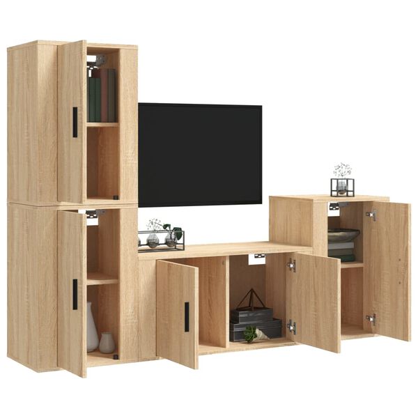 vidaXL 4 Piece TV Cabinet Set Sonoma Oak Engineered Wood