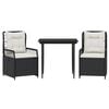 vidaXL 3 Piece Garden Dining Set with Cushions Black Poly Rattan