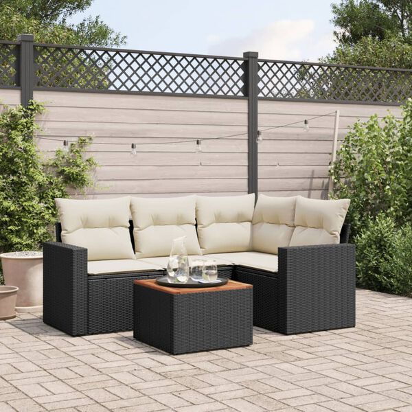 vidaXL 5 Piece Garden Sofa Set with Cushions Black Poly Rattan