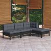vidaXL 4 Piece Garden Lounge Set with Cushions Black Pinewood