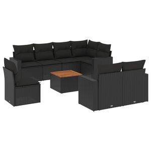 vidaXL 9 Piece Garden Sofa Set with Cushions Black Poly Rattan